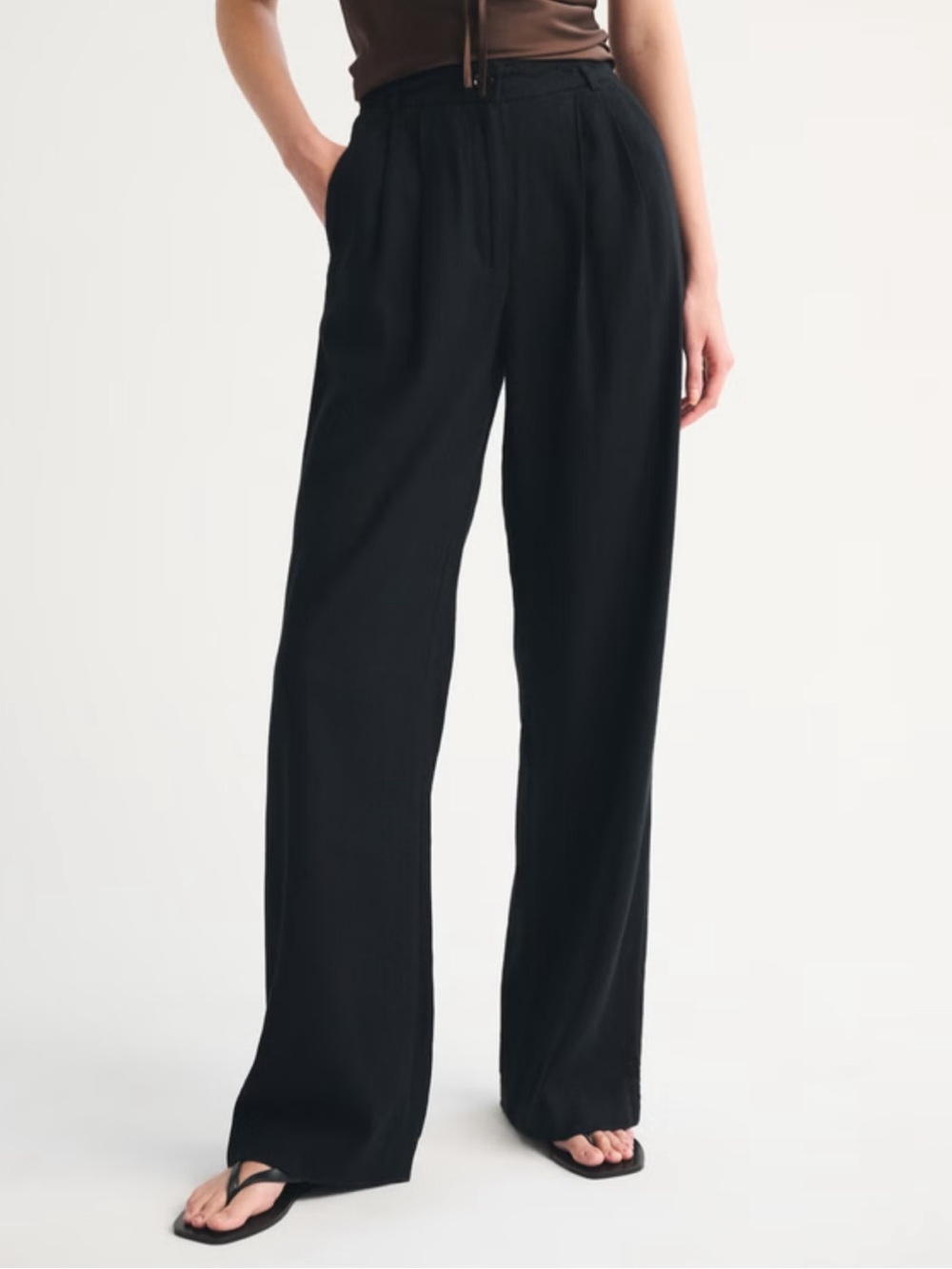 A&F Sloane Linen-Blend Tailored Wide Leg Pant Black Size Small Regular NWT